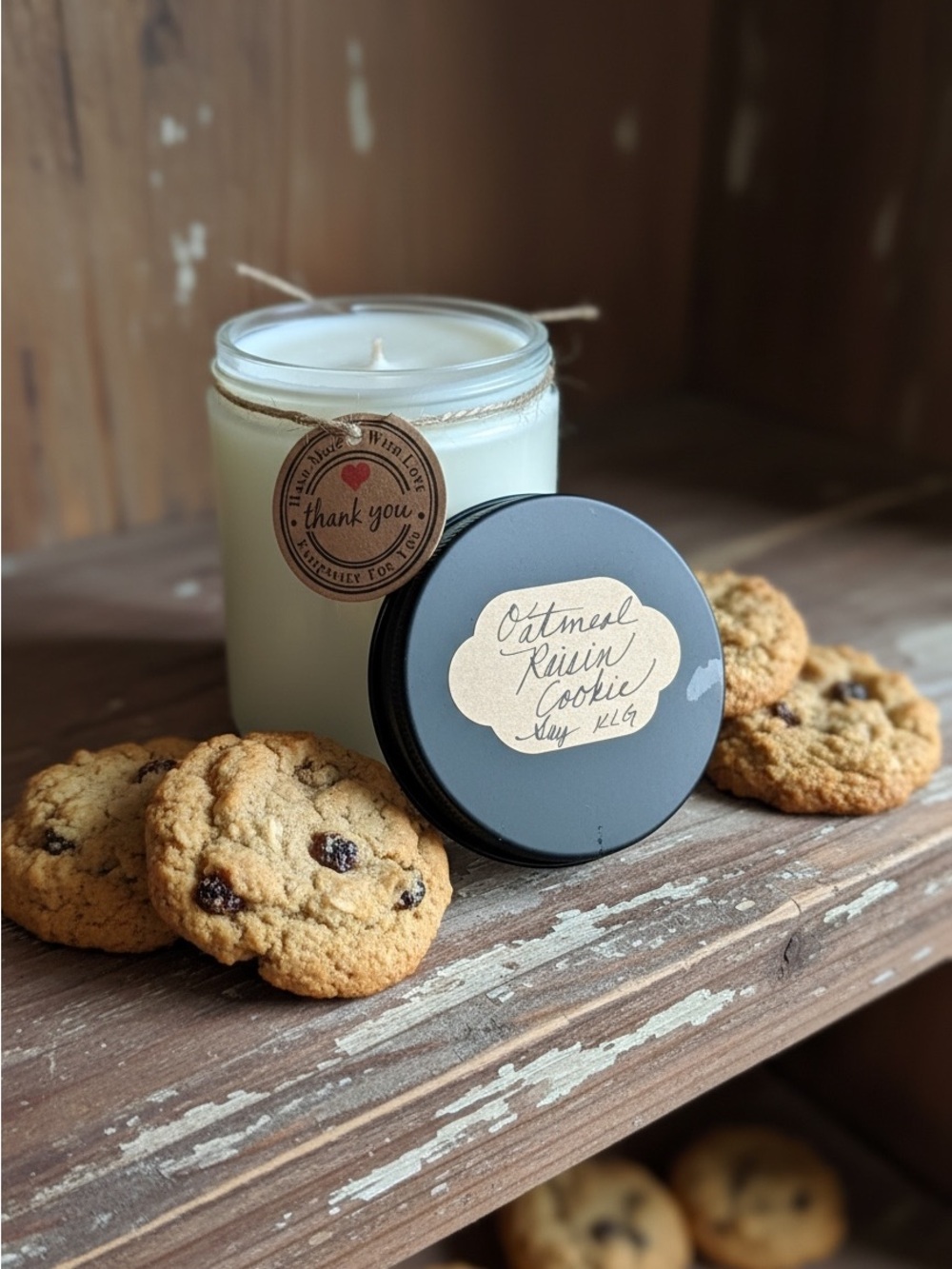 Handmade Oatmeal Raisin Cookie Scented Soy Candle – White